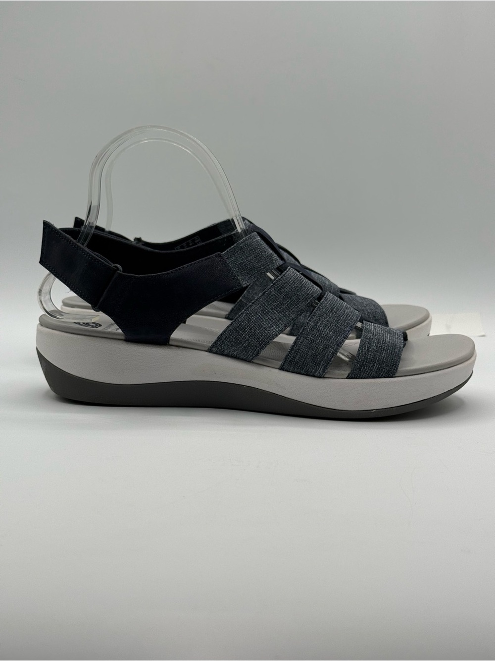 Clarks Cloudsteppers Arla Shaylie Sandals Navy Blue Comfort Slingback Wedge - Picture 15 of 16